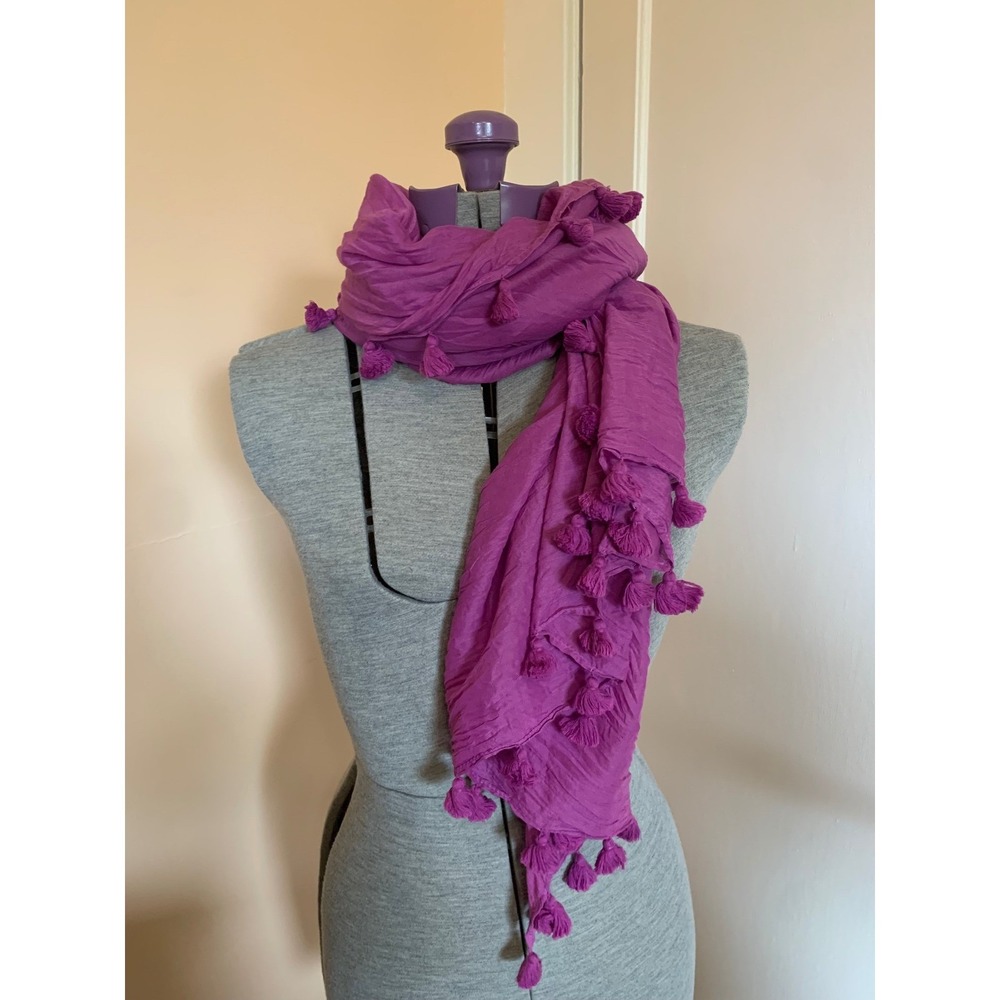 Purple Tassel‎ Trim Oversized Scarf Sarong Wrap Shawl Beach Coverup